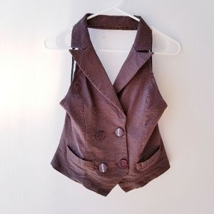 Brown Pinstripe Halter Top by Fashion Magazine